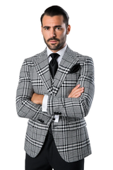 Suits With Baggy Pleated Pants - Wide Leg Pants 100% Wool - Classic Fit in One Button 3 Piece Suit by Rossiman