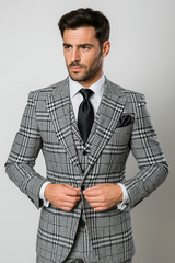 Suits With Baggy Pleated Pants - Wide Leg Pants 100% Wool - Classic Fit in One Button 3 Piece Suit by Rossiman