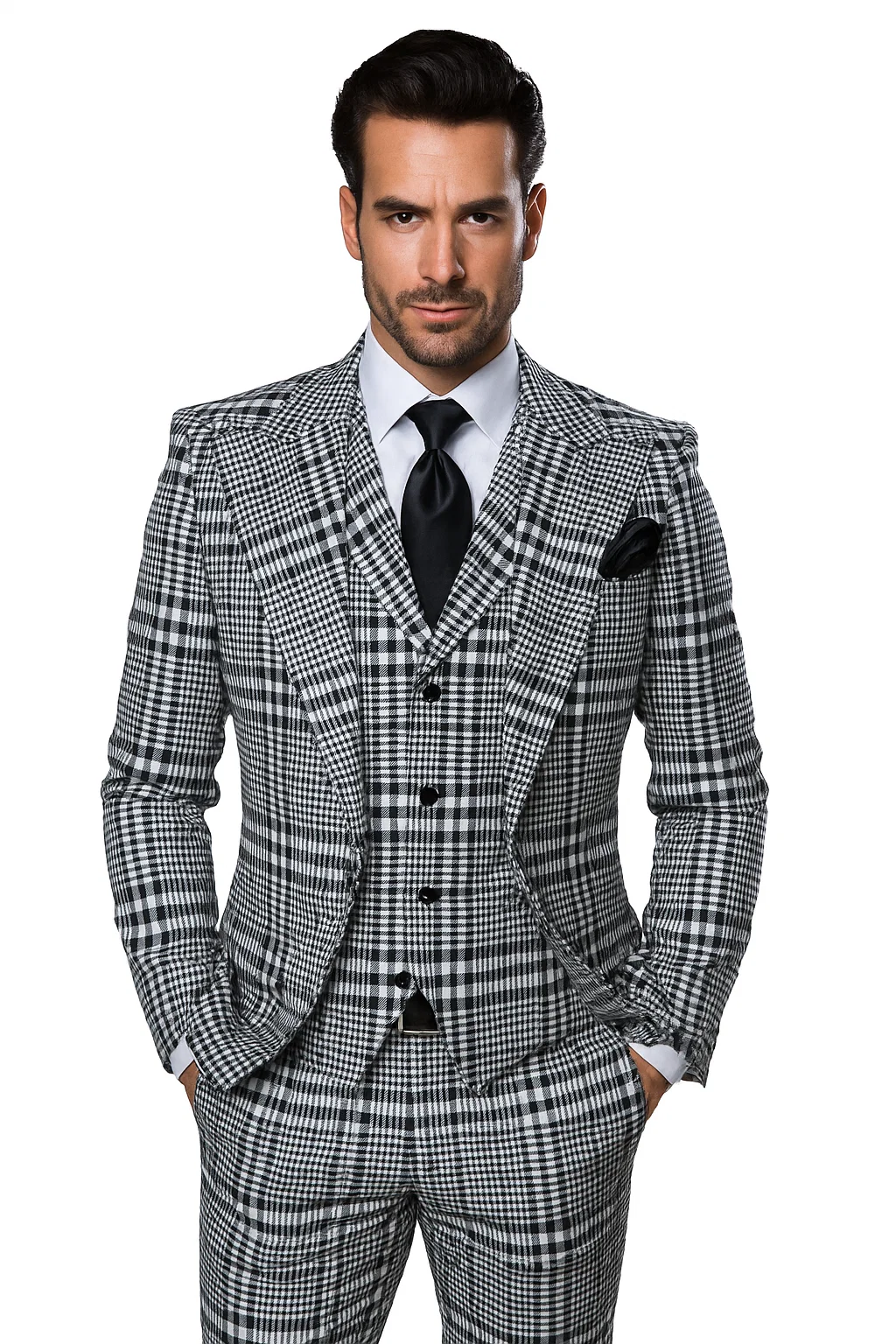 Suits With Baggy Pleated Pants - Wide Leg Pants 100% Wool - Classic Fit in One Button 3 Piece Suit by Rossiman