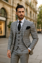 Suits With Baggy Pleated Pants - Wide Leg Pants 100% Wool - Classic Fit in One Button 3 Piece Suit by Rossiman