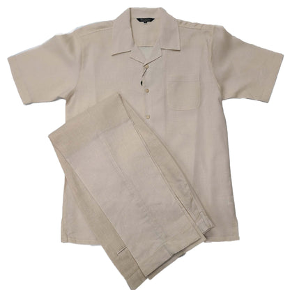 Mens Natural Linen Shirt and Pants Casual Outfit Set