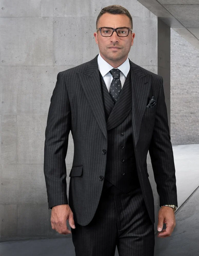 Mens Gangster Pinstripe 2 Button Double Breasted Vest Grey Suit 2 ZARELLI_GREY_38R  - from alligatorwarehouse.com