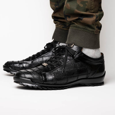 Marco Di Milano Bari Patchwork Lizard Sneakers in Black 6 BARI_LIZARD RING_BLACK_9  - from alligatorwarehouse.com