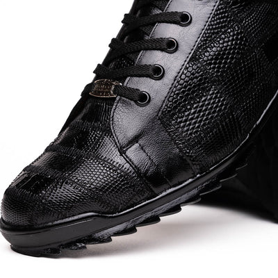 Marco Di Milano Bari Patchwork Lizard Sneakers in Black 3 BARI_LIZARD RING_BLACK_9  - from alligatorwarehouse.com
