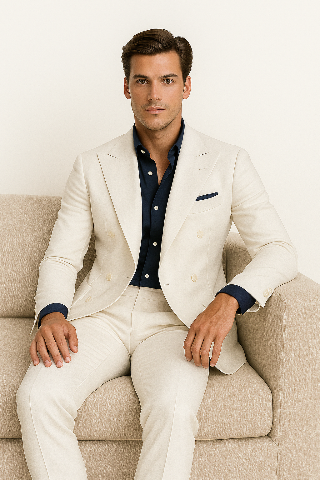 Linen Suit - Mens Summer Suits in White - Beach  Wedding 4 Button