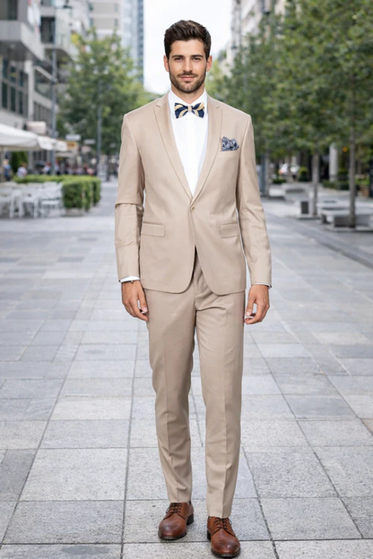 Men's Slim Fit Suit - Fitted Suit - Skinny Suit Men's BeigeRossiman Rossi Suit