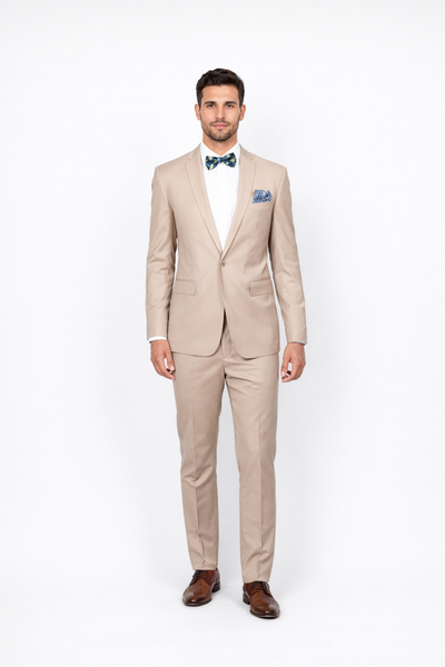 Beige Slim Fit Suit for Men by Rossiman Rossi – Tailored Skinny Fit Formal Suit