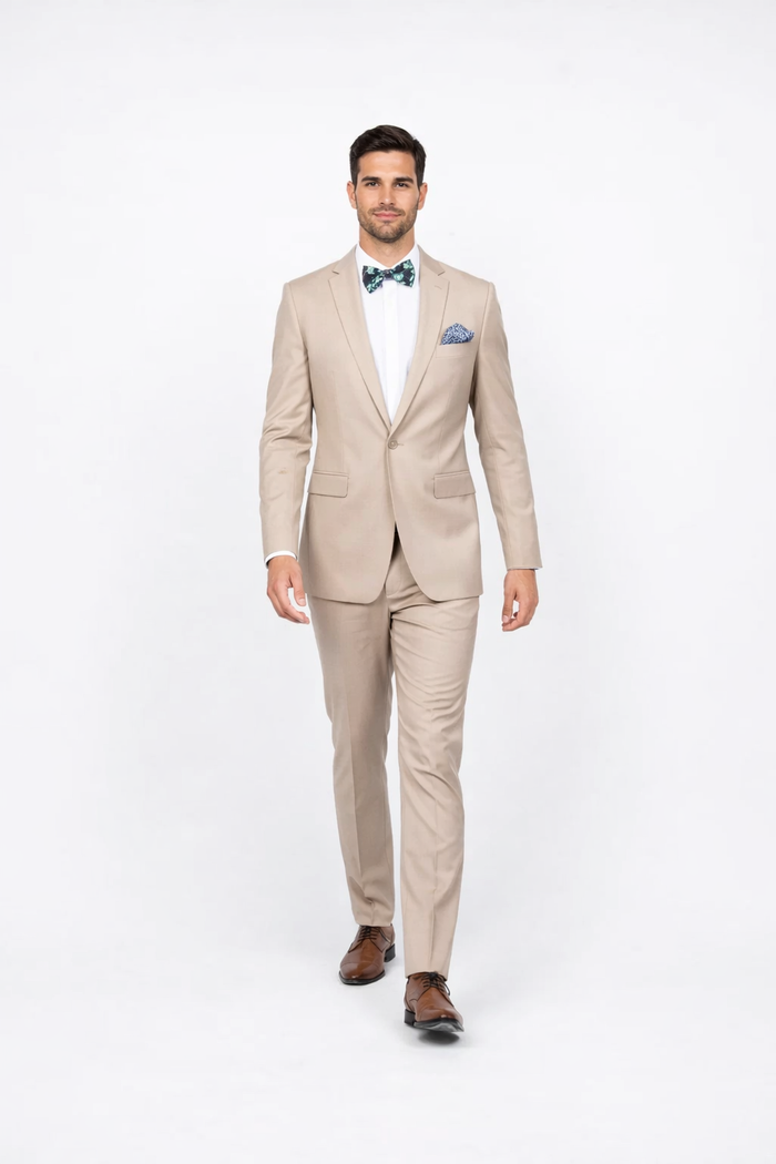 Beige Slim Fit Suit for Men by Rossiman Rossi – Tailored Skinny Fit Formal Suit