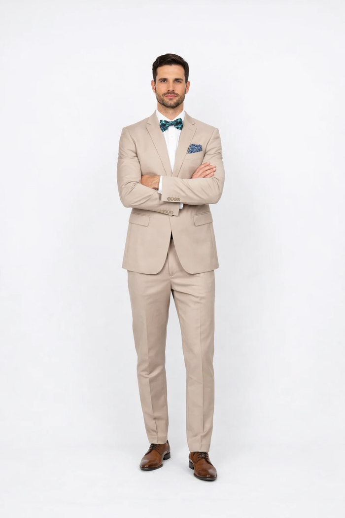 Beige Slim Fit Suit for Men by Rossiman Rossi – Tailored Skinny Fit Formal Suit