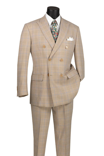 Beige Windowpane Double Breasted Suit 1 SO1DRW-2_BEIGE_38S  - from alligatorwarehouse.com
