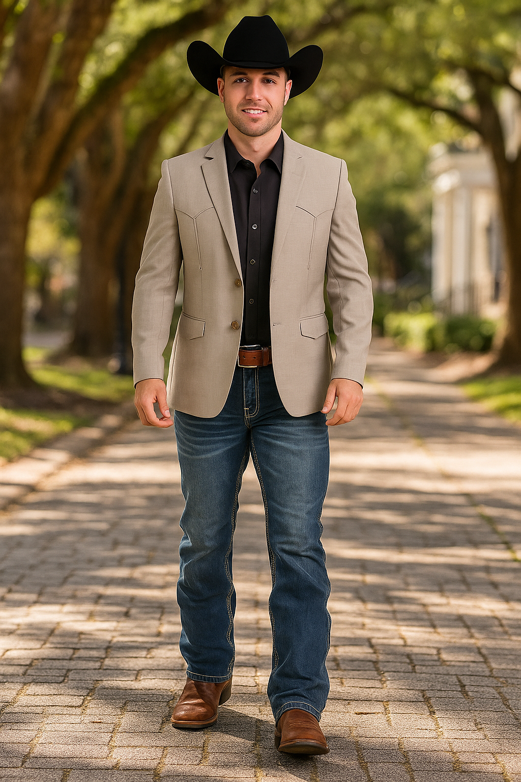 Western Blazer - Saco Para Hombre - Mens Double Button Western Beige Blazer