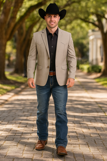Western Blazer - Saco Para Hombre - Mens Double Button Western Beige Blazer