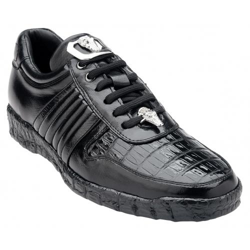 Belvedere Astor Black Genuine Crocodile  Soft Calfskin Casual Sneakers