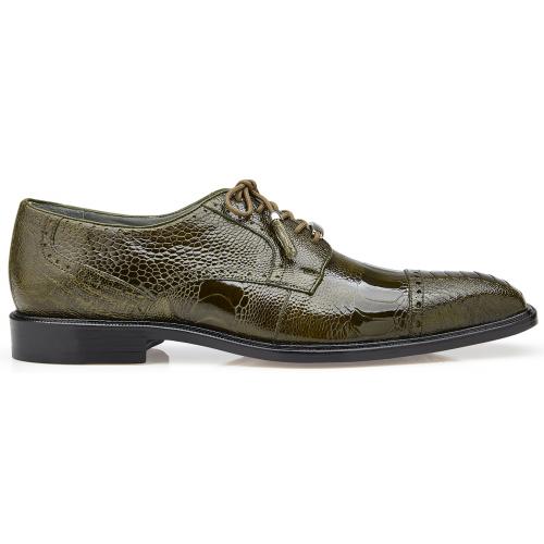 Belvedere Batta Olive All-Over Genuine Ostrich Lace-Up Shoes