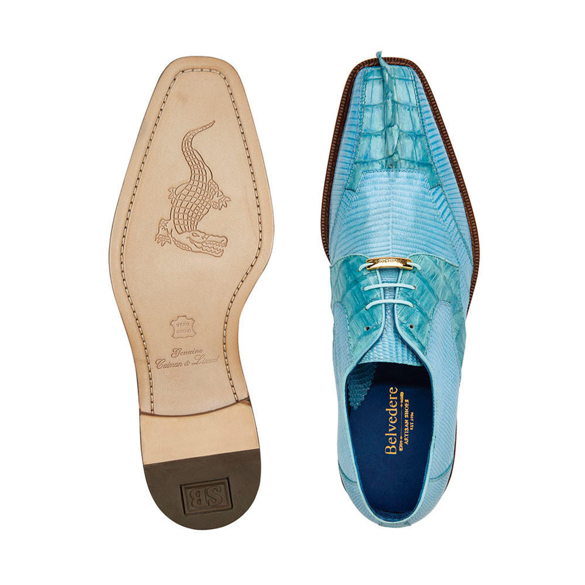 Belvedere Blue Crocodile Lizard Skin Mens Shoes Valter