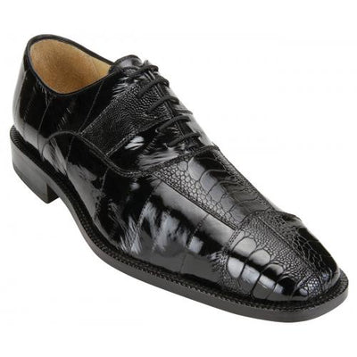 Belvedere Mare Black Genuine Eel And Ostrich Leg Shoes 1 MEN 2P7 BLACK-M-09  - from alligatorwarehouse.com