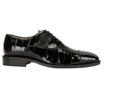 Belvedere Mare Black Genuine Eel And Ostrich Leg Shoes 5 MEN 2P7 BLACK-M-09  - from alligatorwarehouse.com