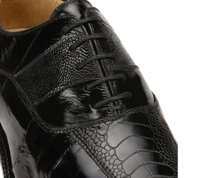 Belvedere Mare Black Genuine Eel And Ostrich Leg Shoes 7 MEN 2P7 BLACK-M-09  - from alligatorwarehouse.com