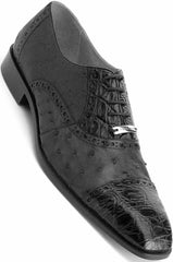 Belvedere  Men's Black   Ostrich Crocodile Shoes Cap Toe Onesto