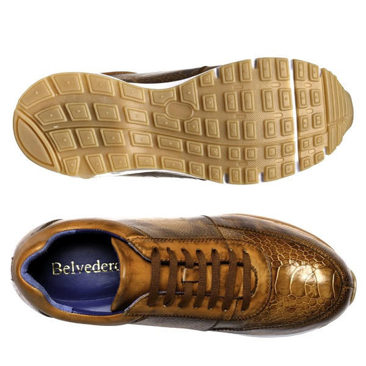 Belvedere Todd Men's Shoes Antique Brandy Exotic Genuine Ostrich Casual Sneakers