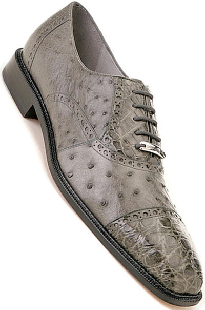 Belvedere  Men's Gray Ostrich Crocodile Shoes Cap Toe Onesto 1 MEN 1419 GRAY-M-09  - from alligatorwarehouse.com