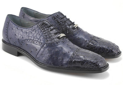 Belvedere  Men's Navy Ostrich Crocodile Shoes Cap Toe Onesto 1 MEN 1419 NAVY-M-09  - from alligatorwarehouse.com