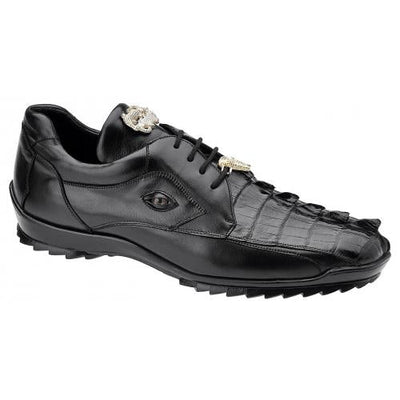 Belvedere Vasco  Black Genuine Hornback Crocodile  Soft Calf Casual Sneakers with Eyes 1 MEN 336122 BLACK-M-08  - from alligatorwarehouse.com