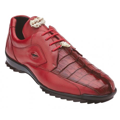 Belvedere Vasco  Red Genuine Hornback Crocodile  Soft Calf Casual Sneakers with Eyes