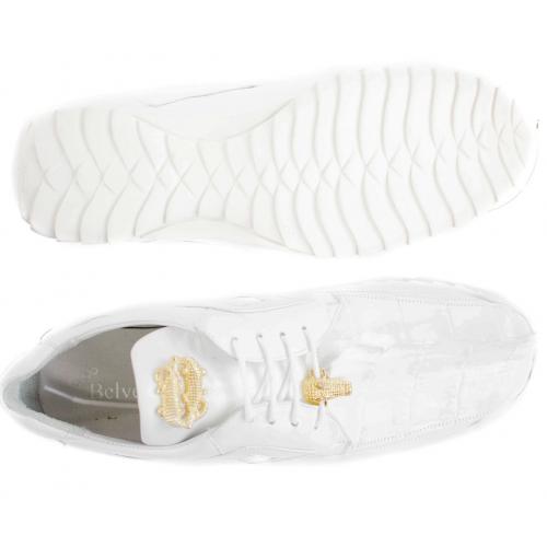 Belvedere Vasco White Genuine Hornback Crocodile  Soft Calf Casual Sneakers with Eyes 2 MEN 336122 WHITE-M-08  - from alligatorwarehouse.com