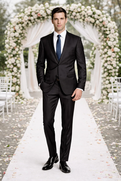 Bertolini Wool & Silk 2Pc 2 Buttons Black or Charcoal