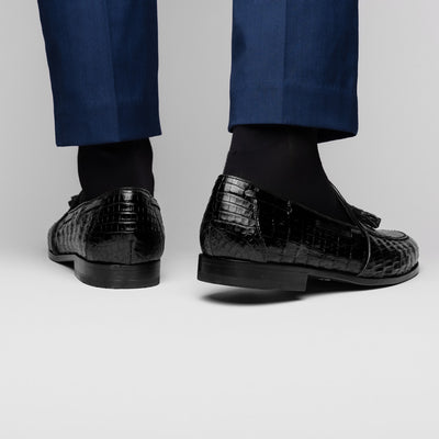 Marco Di Milano Bianchi Black Caiman Crocodile Tassel Loafers 5 BIANCHI_CAIMAN FUSCUS_BLACK_8  - from alligatorwarehouse.com