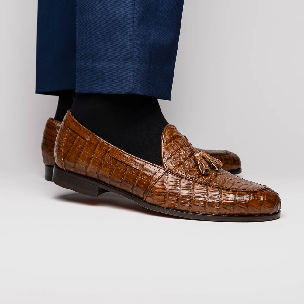 Marco Di Milano Bianchi Caiman Crocodile Tassel Loafers Bay Apache