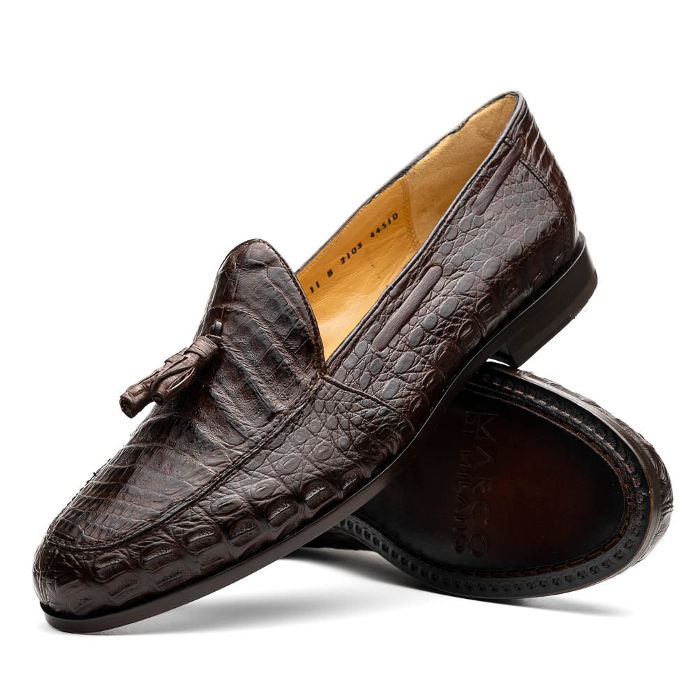 Marco Di Milano Bianchi Caiman Crocodile Tassel Loafers Brown