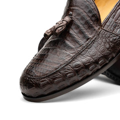 Marco Di Milano Bianchi Caiman Crocodile Tassel Loafers Brown