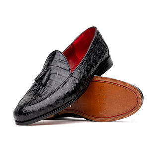 Marco Di Milano Bianchi Caiman Crocodile Tassel Loafers Black