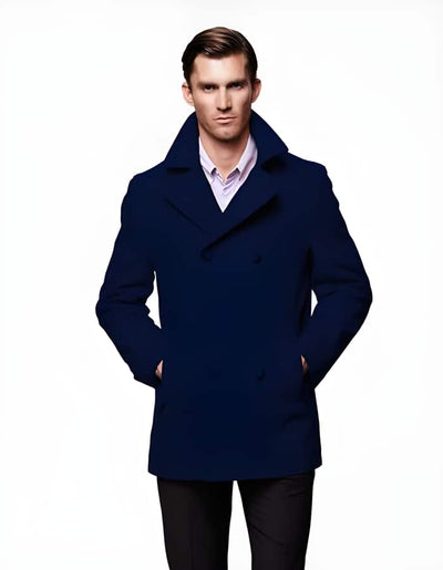 Men's Navy Blue Six Button Wool Fabric Big And Tall Designer Men's Wool Men's Peacoat Sale ~ Winter Coats 1   - from alligatorwarehouse.com