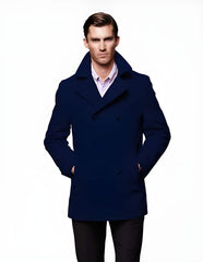 Men's Navy Blue Six Button Wool Fabric Big And Tall Designer Men's Wool Men's Peacoat Sale ~ Winter Coats