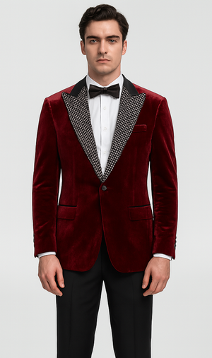Big and Tall Velvet Blazer in Color Burgundy - Maroon - Wine Color - Sportcoat Rhinestone-Embedded Stacy Adams