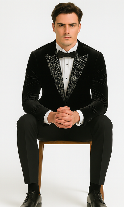 Big and Tall Velvet Blazer in Color Black  - Sportcoat  Rhinestone-Embedded  Stacy Adams $179 4   - from alligatorwarehouse.com