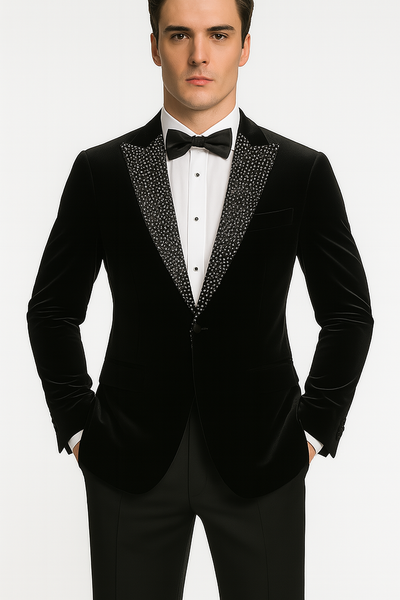 Big and Tall Velvet Blazer in Color Black  - Sportcoat  Rhinestone-Embedded  Stacy Adams $179 7   - from alligatorwarehouse.com