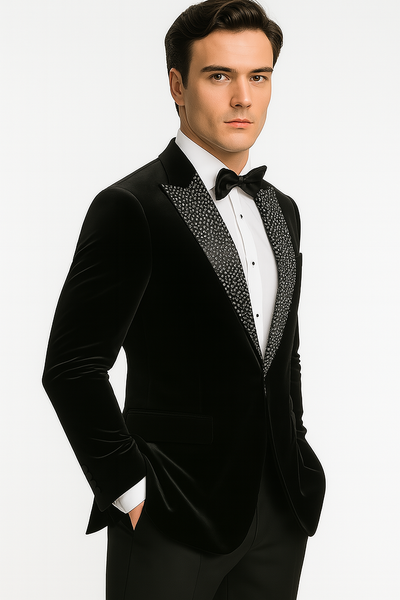 Big and Tall Velvet Blazer in Color Black  - Sportcoat  Rhinestone-Embedded  Stacy Adams $179 8   - from alligatorwarehouse.com