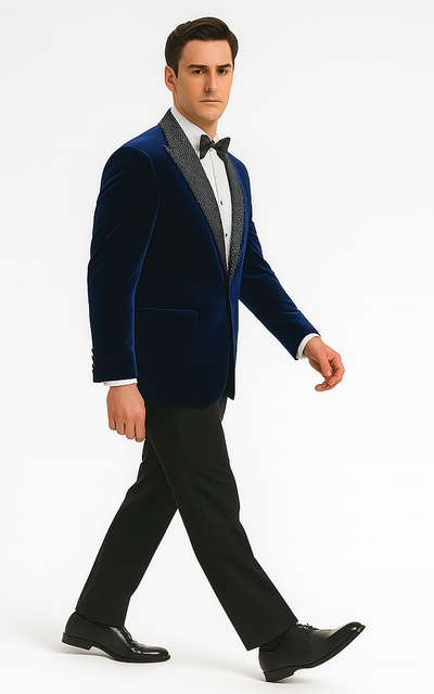 Big and Tall Velvet Blazer in Color Blue  - Sportcoat  Rhinestone-Embedded  Stacy Adams $179 4   - from alligatorwarehouse.com