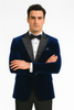 Big and Tall Velvet Blazer in Color Blue  - Sportcoat  Rhinestone-Embedded  Stacy Adams $179 5   - from alligatorwarehouse.com