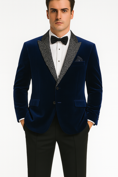 Big and Tall Velvet Blazer in Color Blue  - Sportcoat  Rhinestone-Embedded  Stacy Adams $179 6   - from alligatorwarehouse.com