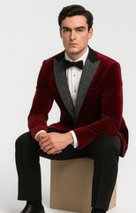 Big and Tall Velvet Blazer in Color Burgundy - Maroon - Wine Color - Sportcoat Rhinestone-Embedded Stacy Adams