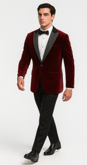 Big and Tall Velvet Blazer in Color Burgundy - Maroon - Wine Color - Sportcoat Rhinestone-Embedded Stacy Adams
