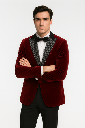 Big and Tall Velvet Blazer in Color Burgundy - Maroon - Wine Color - Sportcoat Rhinestone-Embedded Stacy Adams