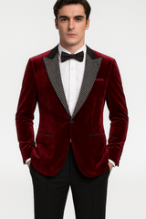 Big and Tall Velvet Blazer in Color Burgundy - Maroon - Wine Color - Sportcoat Rhinestone-Embedded Stacy Adams