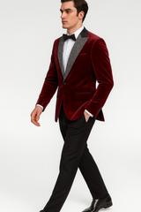 Big and Tall Velvet Blazer in Color Burgundy - Maroon - Wine Color - Sportcoat Rhinestone-Embedded Stacy Adams