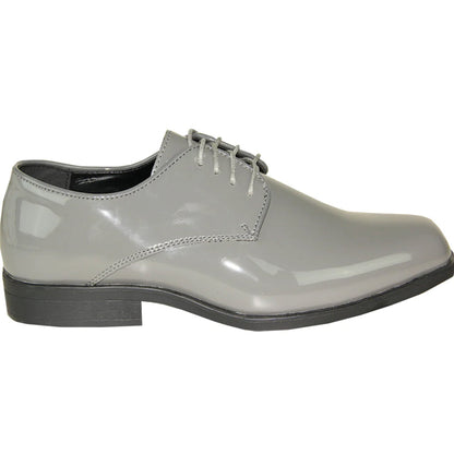 Bravo Mens Classic Plain Square Toe Shiny Patent Tuxedo Dress Shoe in Grey